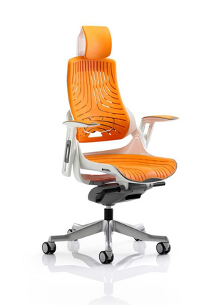 Zure Executive Chair White Shell Elastomer Gel Orange With Arms And Headrest Image 4