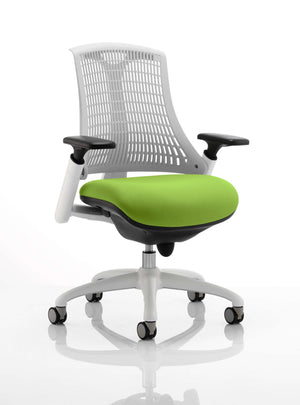 Flex Task Operator Chair White Frame White Back Bespoke Colour Seat Myrrh Green