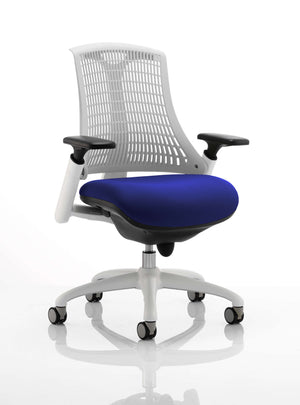 Flex Task Operator Chair White Frame White Back Bespoke Colour Seat Stevia Blue