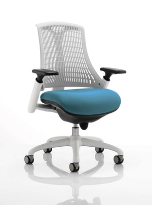 Flex Task Operator Chair White Frame White Back Bespoke Colour Seat Maringa Teal Image 2