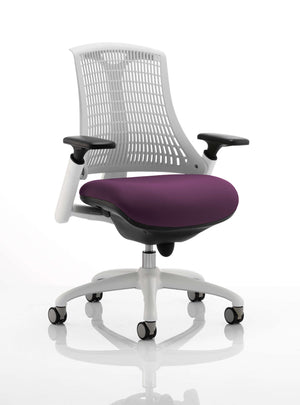 Flex Task Operator Chair White Frame White Back Bespoke Colour Seat Tansy Purple