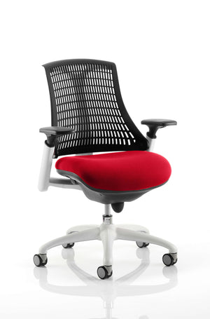 Flex Task Operator Chair White Frame Black Back Bespoke Colour Seat Bergamot Cherry