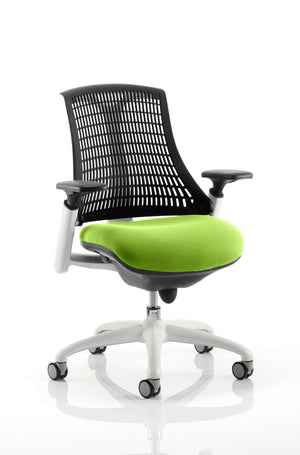 Flex Task Operator Chair White Frame Black Back Bespoke Colour Seat Myrrh Green