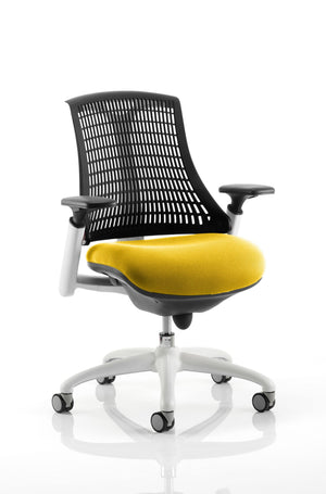 Flex Task Operator Chair White Frame Black Back Bespoke Colour Seat Senna Yellow Image 2