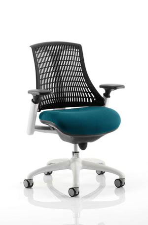 Flex Task Operator Chair White Frame Black Back Bespoke Colour Seat Maringa Teal Image 2