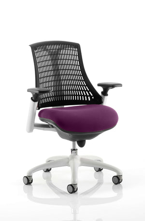 Flex Task Operator Chair White Frame Black Back Bespoke Colour Seat Tansy Purple Image 2