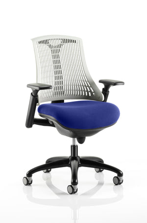 Flex Task Operator Chair Black Frame White Back Bespoke Colour Seat Stevia Blue