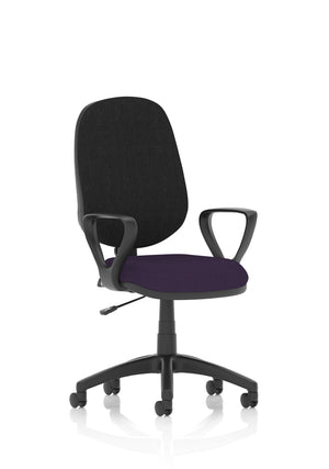 Eclipse Plus I Lever Task Operator Chair Black Back Bespoke Seat With Loop Arms In Tansy Purple Image 2