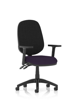 Eclipse Plus II Lever Task Operator Chair Black Back Bespoke Seat With Height Adjustable Arms In Tansy Purple Image 2