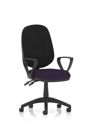 Eclipse Plus II Lever Task Operator Chair Black Back Bespoke Seat With Loop Arms In Tansy Purple Image 2