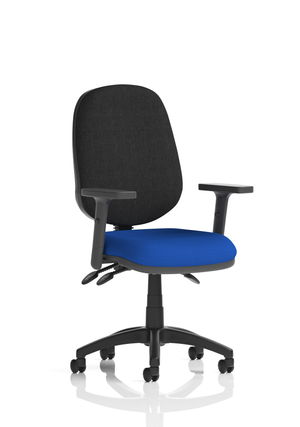 Eclipse Plus III Lever Task Operator Chair Black Back Bespoke Seat With Height Adjustable Arms In Stevia Blue Image 2