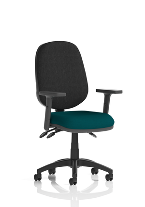 Eclipse Plus III Lever Task Operator Chair Black Back Bespoke Seat With Height Adjustable Arms In Maringa Teal Image 2