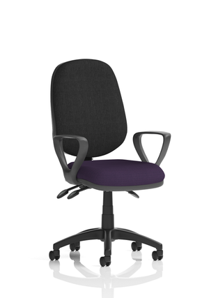 Eclipse Plus III Lever Task Operator Chair Black Back Bespoke Seat With Loop Arms In Tansy Purple Image 2