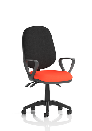 Eclipse Plus III Lever Task Operator Chair Black Back Bespoke Seat With Loop Arms In Tabasco Orange