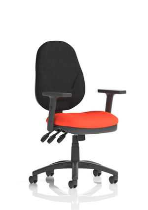 Eclipse Plus XL Lever Task Operator Chair Black Back Bespoke Seat With Height Adjustable Arms In Tabasco Orange Image 2