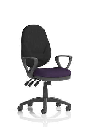 Eclipse Plus XL Lever Task Operator Chair Black Back Bespoke Seat With Loop Arms In Tansy Purple Image 2