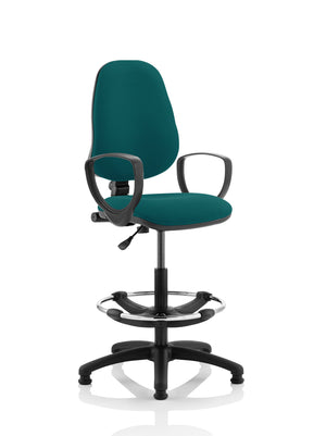 Eclipse Plus I Lever Task Operator Chair Maringa Teal Fully Bespoke Colour With Loop Arms with High Rise Draughtsman Kit Image 2