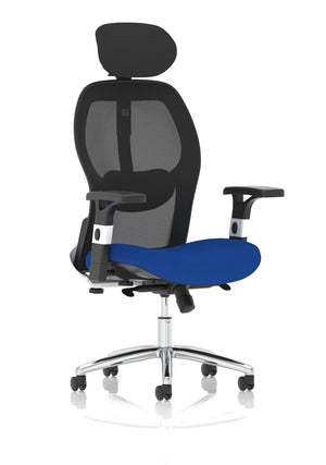 Sanderson II Upholstered Seat Only Stevia Blue Mesh Back Chair