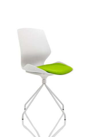 Florence Spindle White Frame Visitor Chair in Bespoke Seat Myrrh Green Image 2