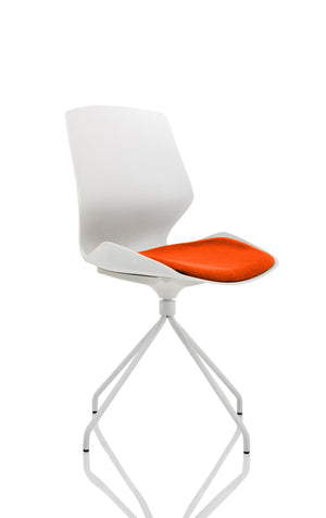 Florence Spindle White Frame Visitor Chair in Bespoke Seat Tabasco Orange Image 2