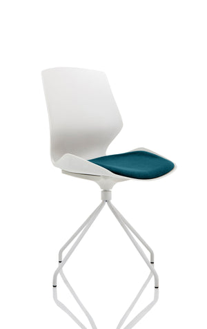 Florence Spindle White Frame Visitor Chair in Bespoke Seat Maringa Teal Image 2
