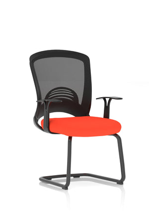 Astro Visitor Bespoke Fabric Seat Tabasco Orange Cantilever Leg Mesh Chair