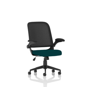 Crew Task Operator Bespoke Fabric Seat Maringa Teal Mesh Chair With Folding Arms Image 2