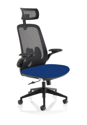 Sigma Executive Bespoke Fabric Seat Stevia Blue Mesh Chair With Folding Arms