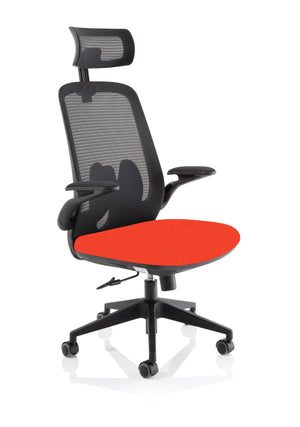 Sigma Executive Bespoke Fabric Seat Tabasco Orange Mesh Chair With Folding Arms Image 2