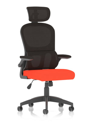 Iris Task Operator Black Mesh Back Bespoke Tabasco Orange Fabric Seat With Headrest Image 2