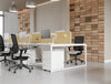 Key 3 Drawer Slimline Pedestal with Aria Ergonomic Chair and Light Desk Screen Attached in Key Bench Desk in Modern Office Setting