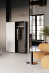 Key Wooden Wardrobe with Round Glass Top Nexis Coffee Table in Lounge Area