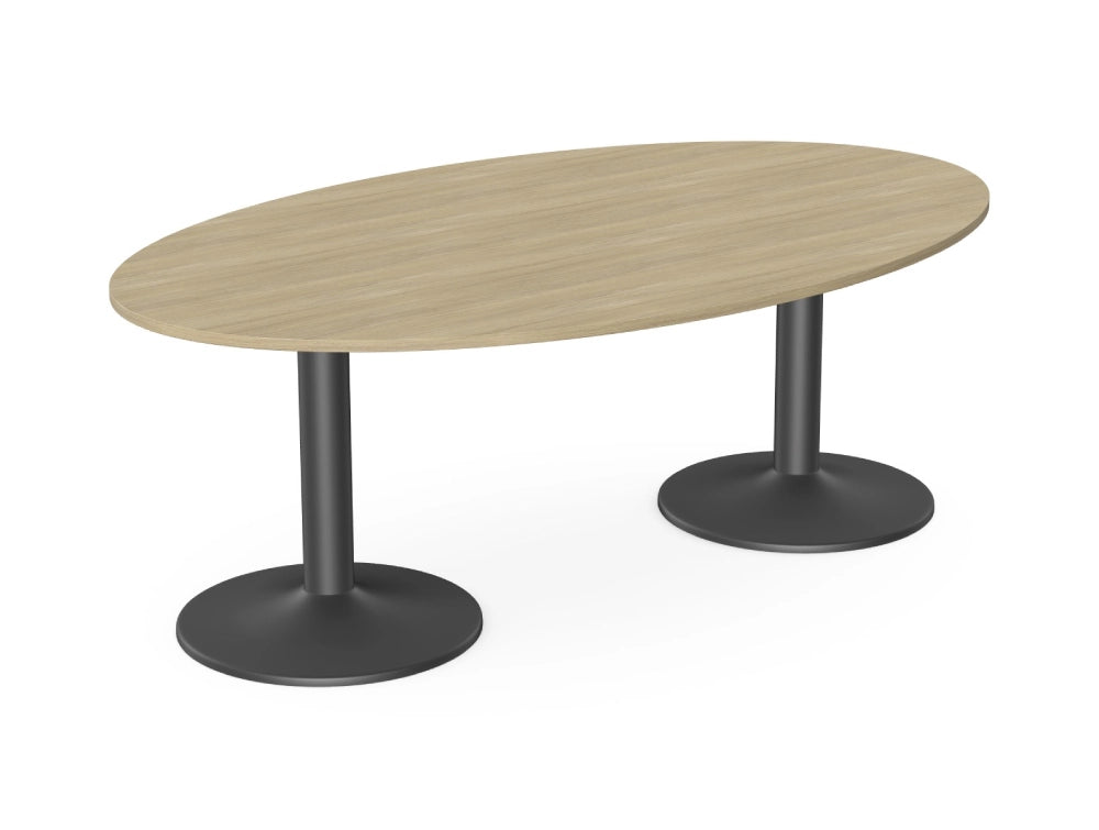 Kito Elipse Meeting Table With Double Trumpet Leg In Light Oak And Black Finish