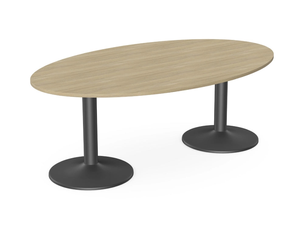 Kito Elipse Meeting Table with Double Trumpet Leg in Light Oak and Black Finish