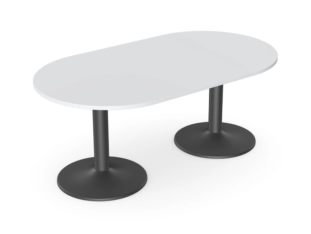 Kito Oval Meeting Table With Double Trumpet Leg In White And Black Finish