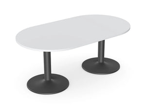 Kito Oval Meeting Table with Double Trumpet Leg in White and Black Finish