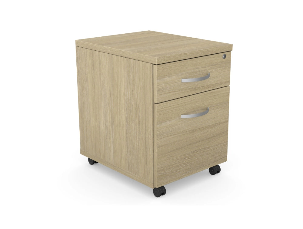 Kito Under Desk Wooden Mobile Pedestal on Lockable Castors in Light Oak and Two Silver Handle Finish