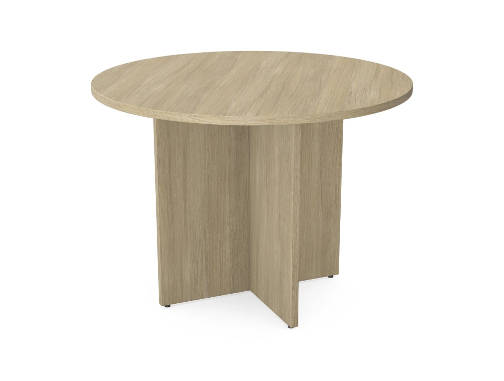 Kito Wooden Round Meeting Table with Panel Legs in Light Oak Finish