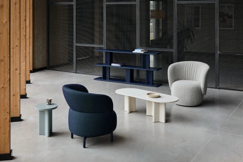 Kori Armchair in Different Finishes with Oval Centre Table and Round Side Table 2