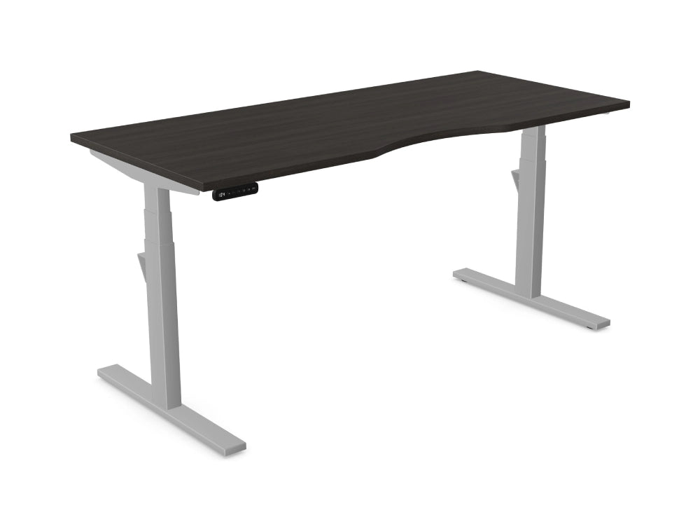 Leap Single Electric Height Adjustable Sit Stand Desk In Black Ash And Silver Finish