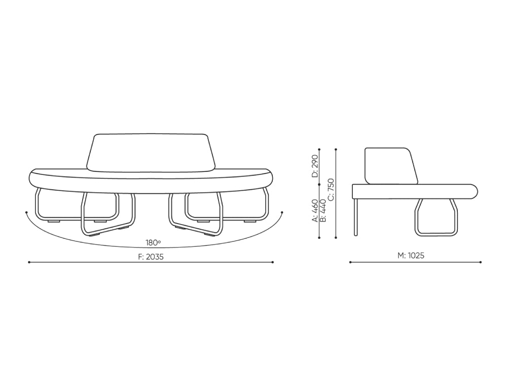 Legvan 180 Upholstered Modular Seating Dimensions