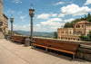 Leman Wooden Bench with Backrest in an Open Area 2