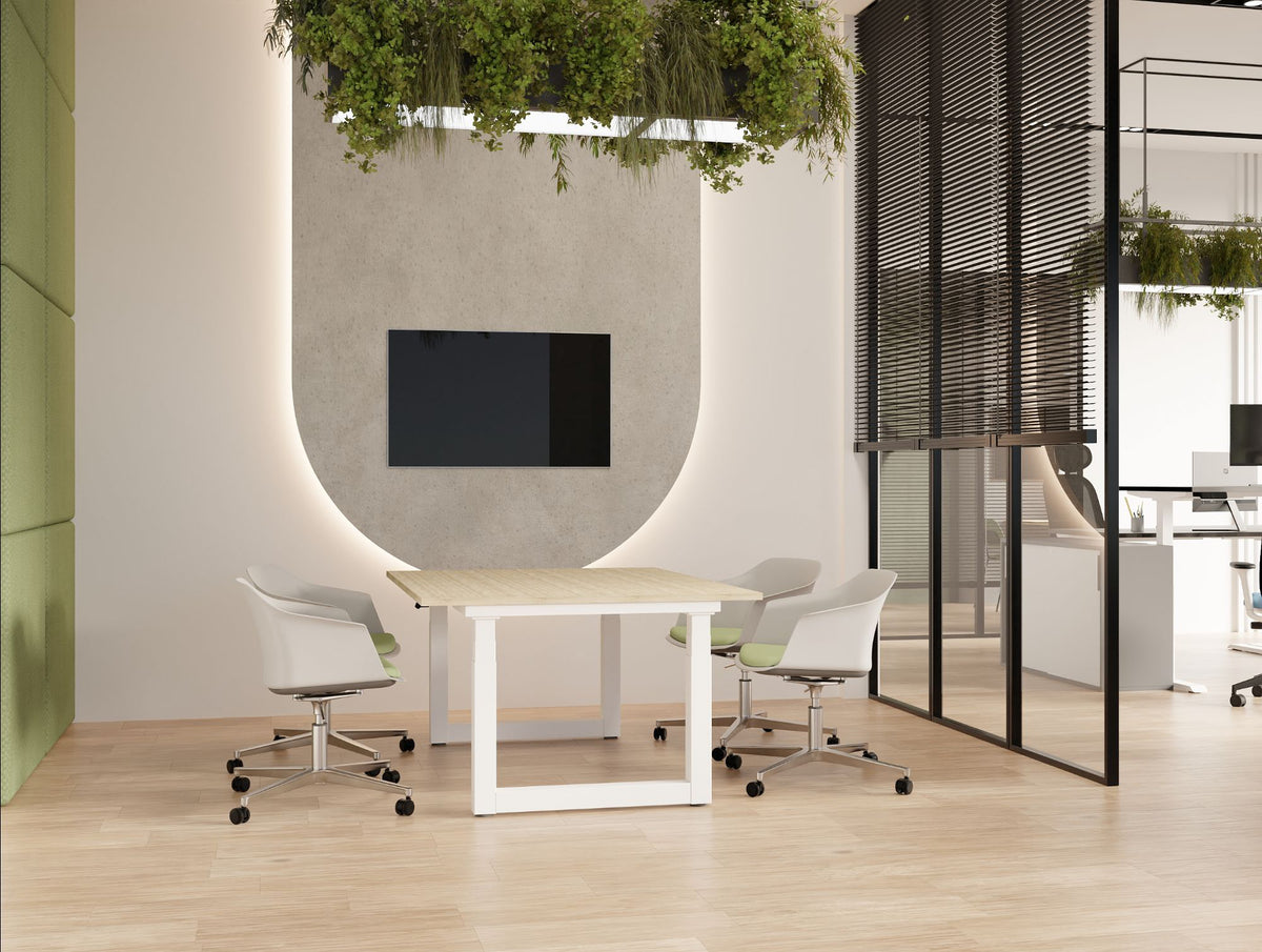 Levo Chat Meeting Room Table with Jupiter Four Castor Chair in Meeting Room Setting