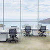 Liberty Ocean Ergonomic Office Armchair with Mobile Cupboard and Straight Table in Office Setting