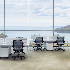 Liberty Ocean Ergonomic Office Armchair with Mobile Cupboard and Straight Table in Office Setting