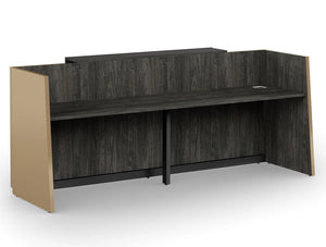 Libra Premium Office Reception Counter Unit In Cappuccino Acrylux Finish With Wooden Carbon Walnut Inner Elements