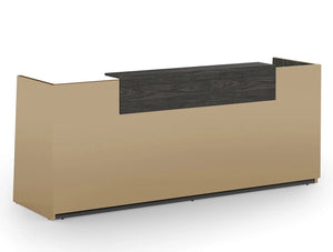 Libra Premium Office Reception Counter Unit In Cappuccino Acrylux Finish With Wooden Carbon Walnut Riser