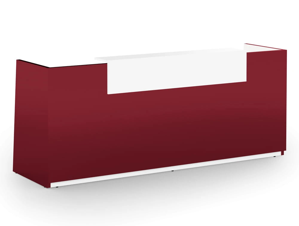 Libra Premium Reception Counter In Red Acrylux Finish With White Riser