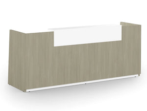 Libra Wooden Office Reception Counter Unit In Arctic Oak And White Riser