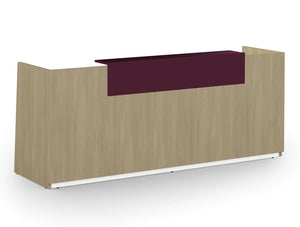 Libra Wooden Office Reception Desk Unit In Arctic Oak With Acrylux Purple Riser